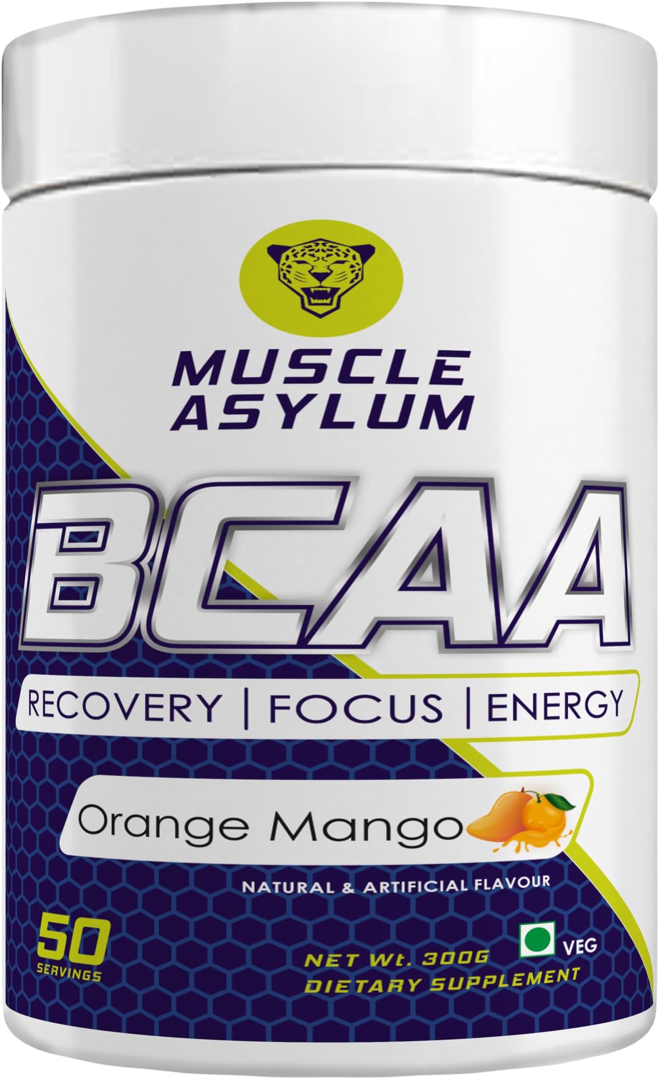 Muscle Asylum Pure Bcaa | 50 Serving, 300g, | Orange Mango | With Genuine Lab Reports | BCAAs With Nootropics Matrix | Fast Recovery