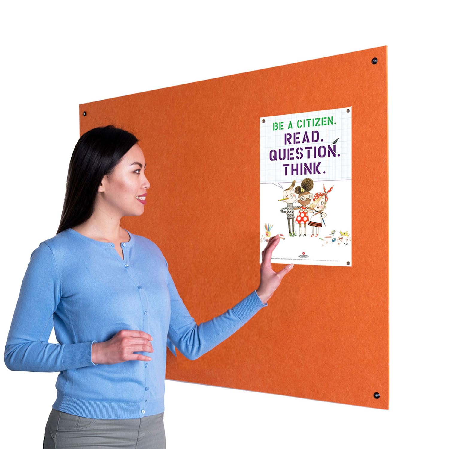 Wonderwall Fire-Retardant Frameless Noticeboard - 120 x 120cm with Fixings, Accepts pins & Staples,8 Colours to Choose from (Orange) Ideal for School, Office, & Busy Public Spaces
