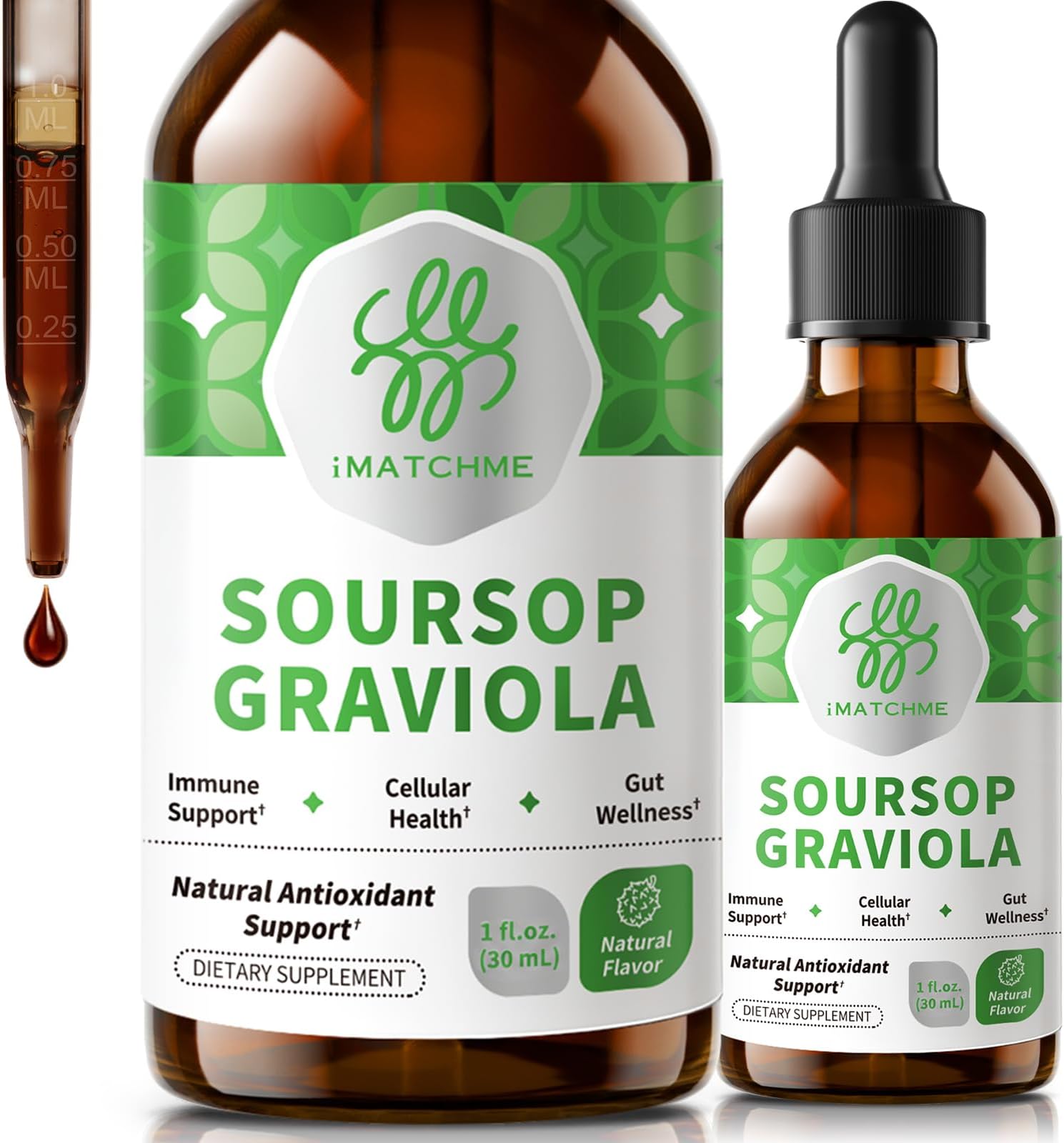 iMATCHME Soursop Graviola Liquid Drop for Cell Support & Regeneration, Immune System and Gut Health Support, Pure Soursop Bitters Liquid, High Absorption, Sugar/Gluten Free, Natural Flavor, 1 Fl Oz