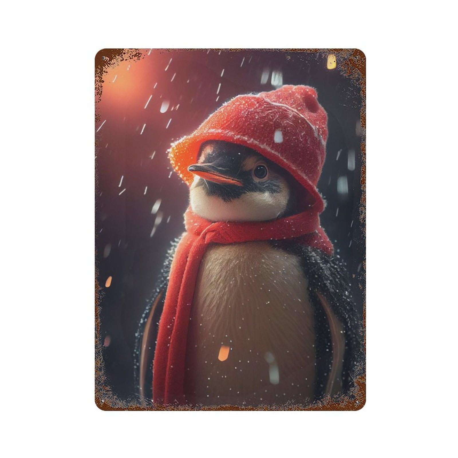 Penguin Snow Rustic Tin Plaque 15.7"x11.8", Ideal for Shed, Workshop And Garage Wall Decor