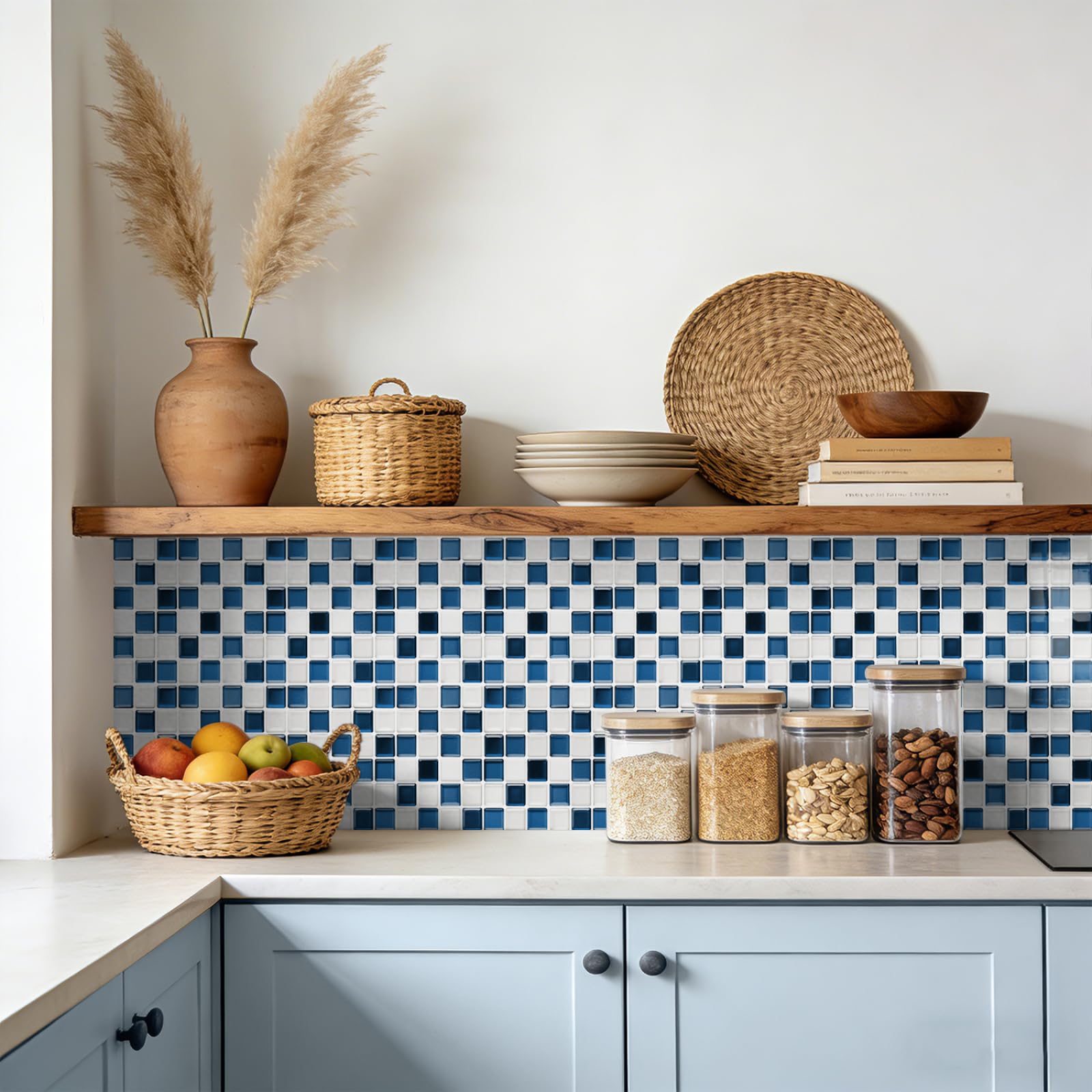 Adhesivos para Azulejos de 17x23 cm, Color Azul y Blanco, para baño y Cocina. Vinilo Autoadhesivo Impermeable y Resistente al Aceite, Ideal para la decoración del hogar.