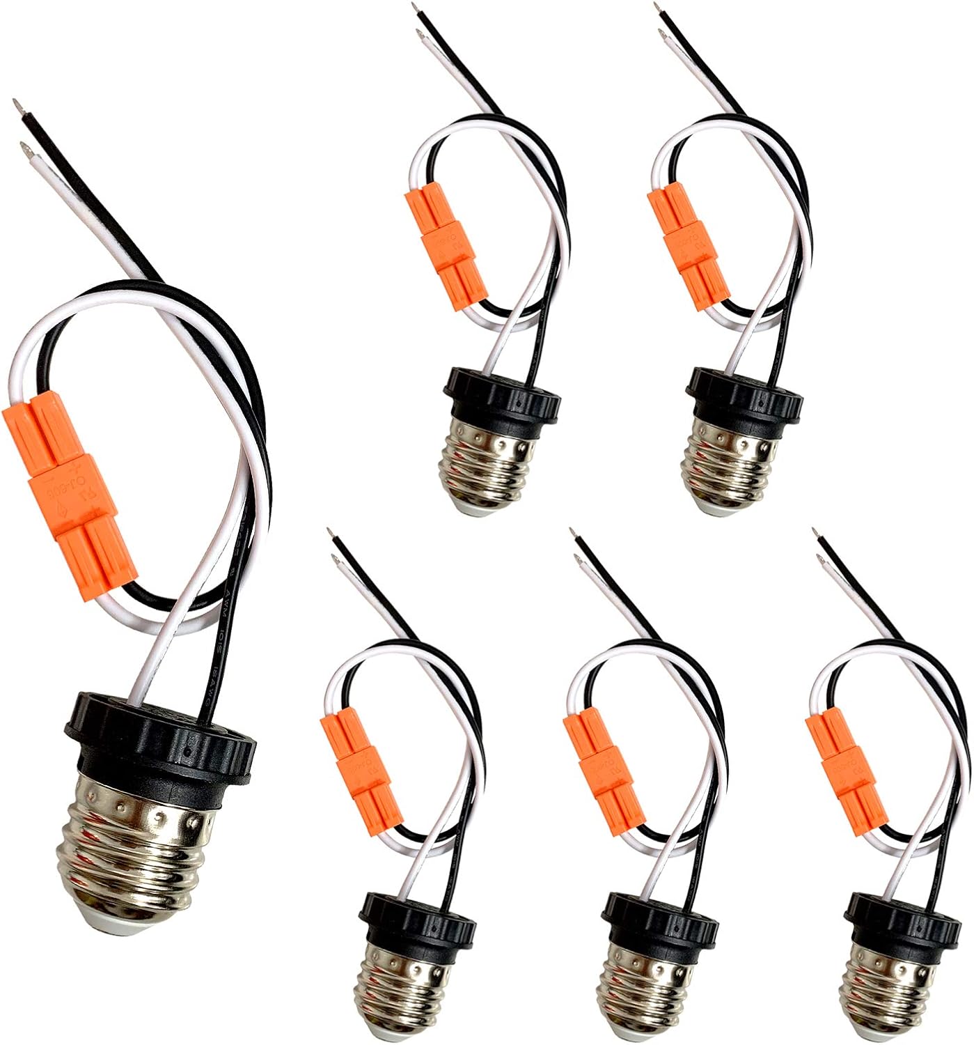 Yiliaw E26 Socket Adapter 6 Pack,Medium Base Male Screw In Light Bulb Socket Pigtail For Led Ceiling lights downlight - - 
