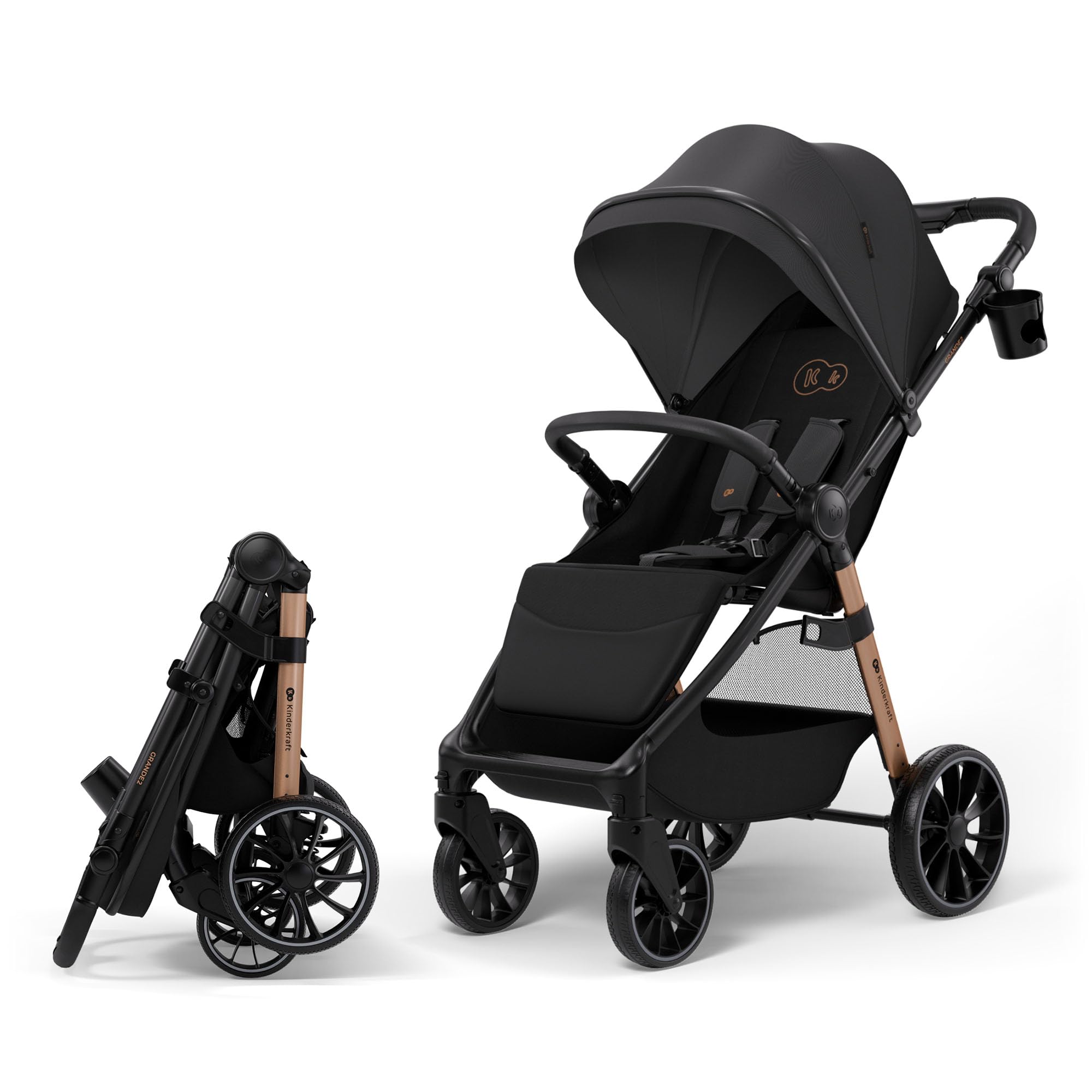 Kinderkraft GRANDE 2 - Passeggino | Grandi ruote, CLICK&FOLD, Nero