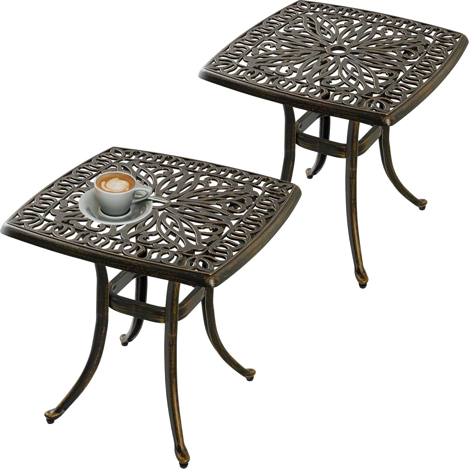 Outdoor 21\" Cast Aluminum Square Side Table Set of 1 End Table for Patio, Backyard, Pool, Indoor Companion, Easy Maintenance and Weather Resistant, Bronze (Bronze) Bronze 1