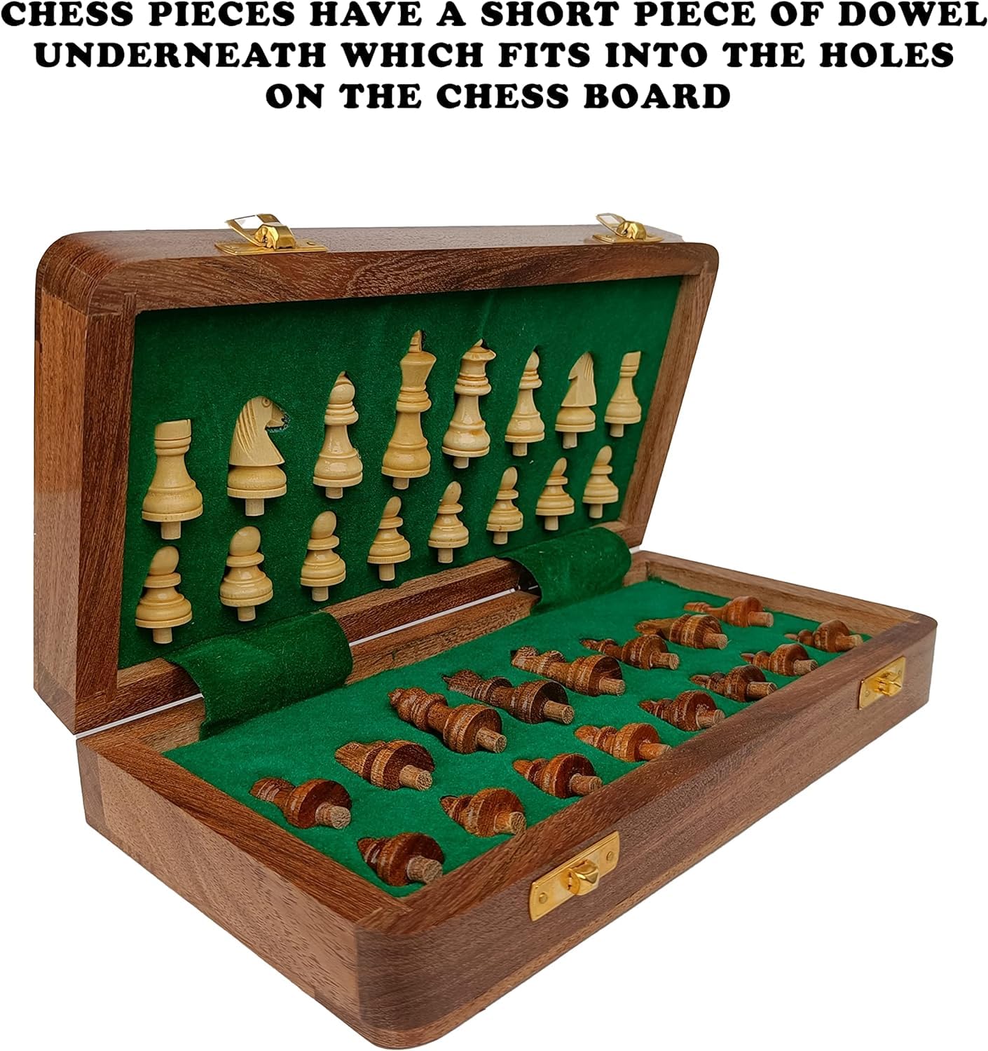 Rosewood Foldable Travel Chess Set for Blind Visually Impaired Low Vision Players 10 Inch Tactile Pegged Chess Board with Raised Squares Portable Storage Accessible Board Game