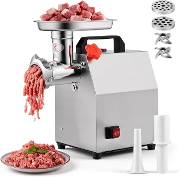 Commercial Electric Meat Grinder, Sausage Stuffer Stainless Steel Material,Meat Grinder with 2 Blades, 2 Grinding Discs, 2 Stuffing Tubes, for Home Kitchens and Party Meals