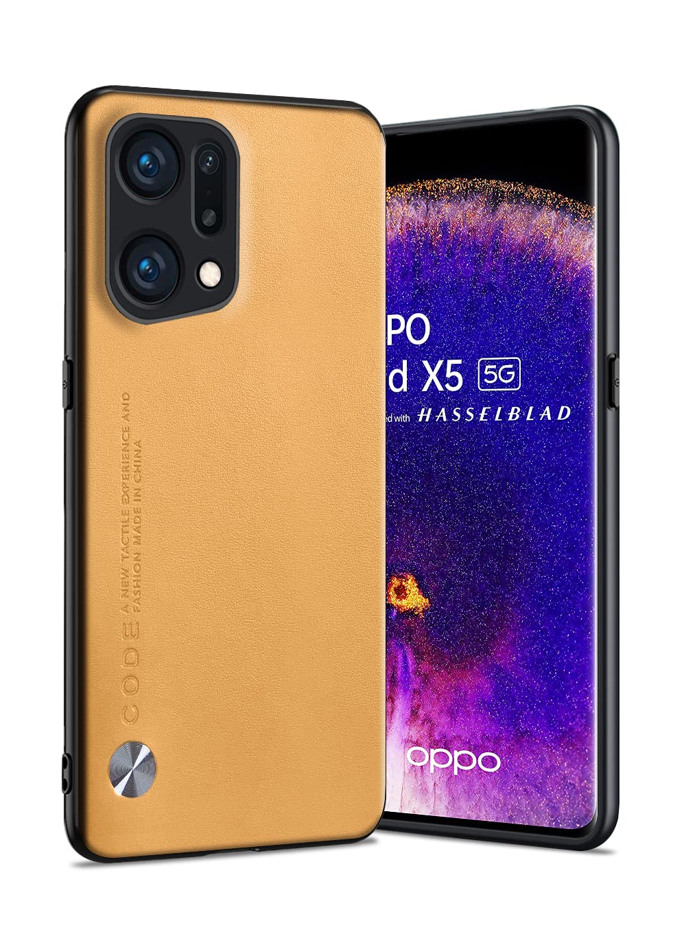 Puxssul Oppo Find X5 Case, Soft TPU Faux Leather Case, Extremely Lightweight Ultralight Leather Camera Case for Oppo Find X5 (Yellow)