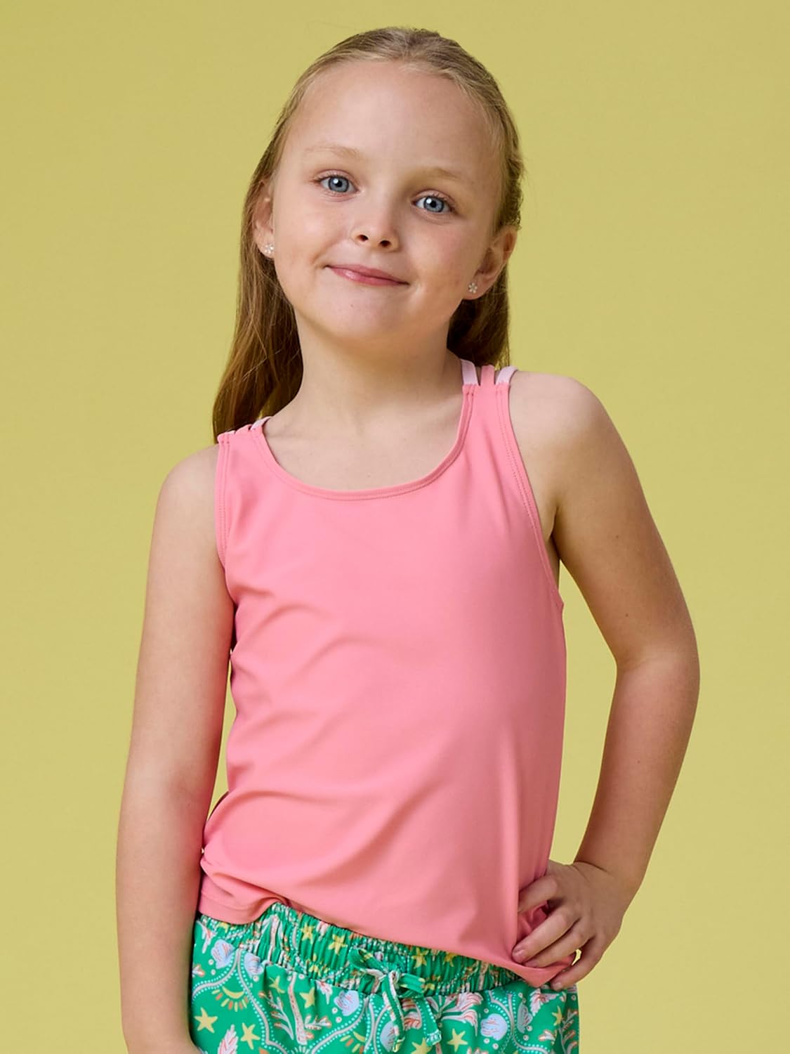 RuffleButts Girls Cross-Back Active Tank Top - UPF50+ Cabana Tank Top