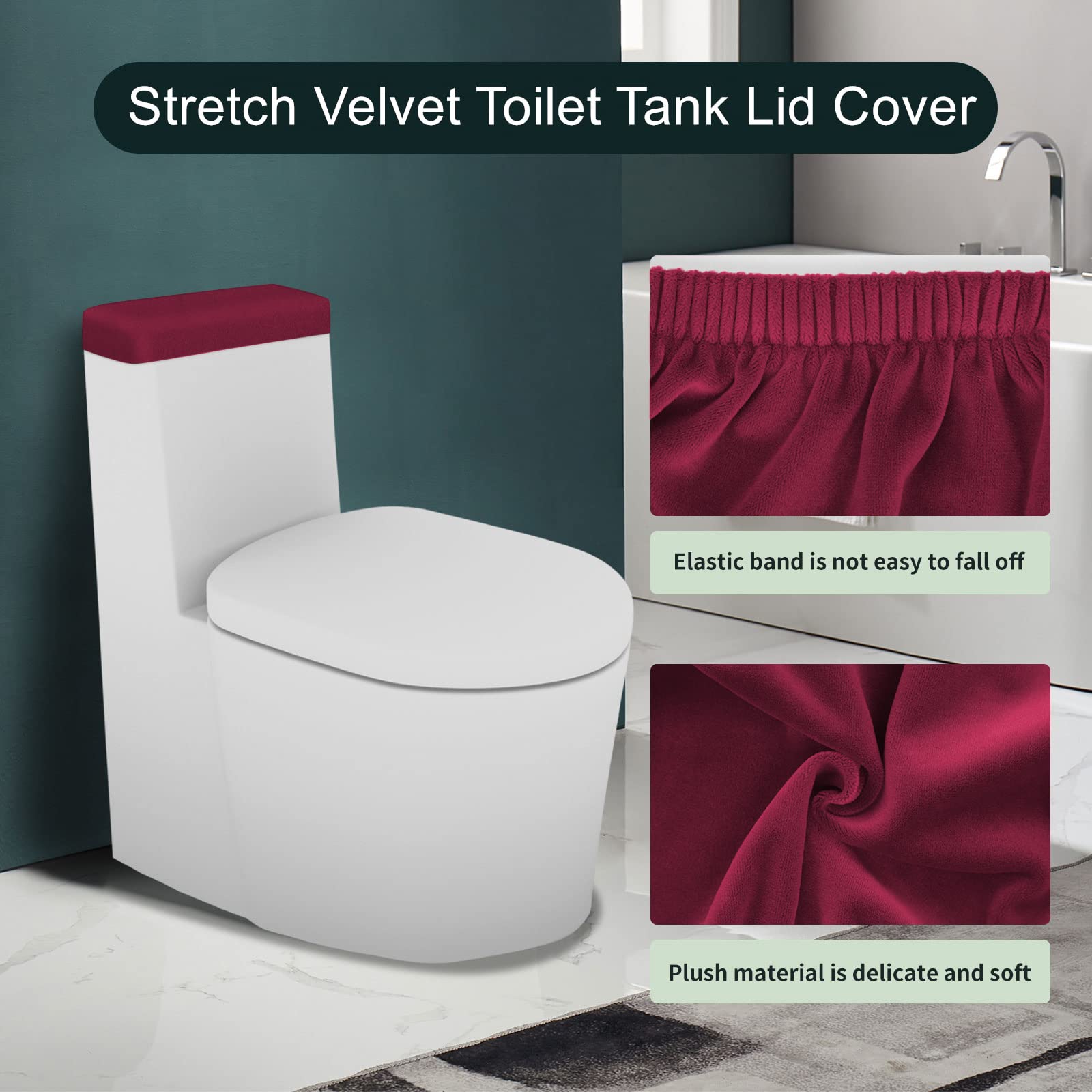 AZHCHKE Super Soft Stretch Velvet Toilet Tank Cover - Luxurious Plush Lid Cover With Elastic For Bathroom Decor, Pink - View #7