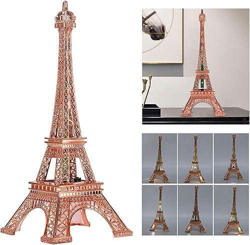 Miniatura 7 de Lámpara LED de torre Eiffel, 10.2 pulgadas, brillante y luminosa estatua de la torre Eiffel, modelo de metal, decoración de París de oro rosa,