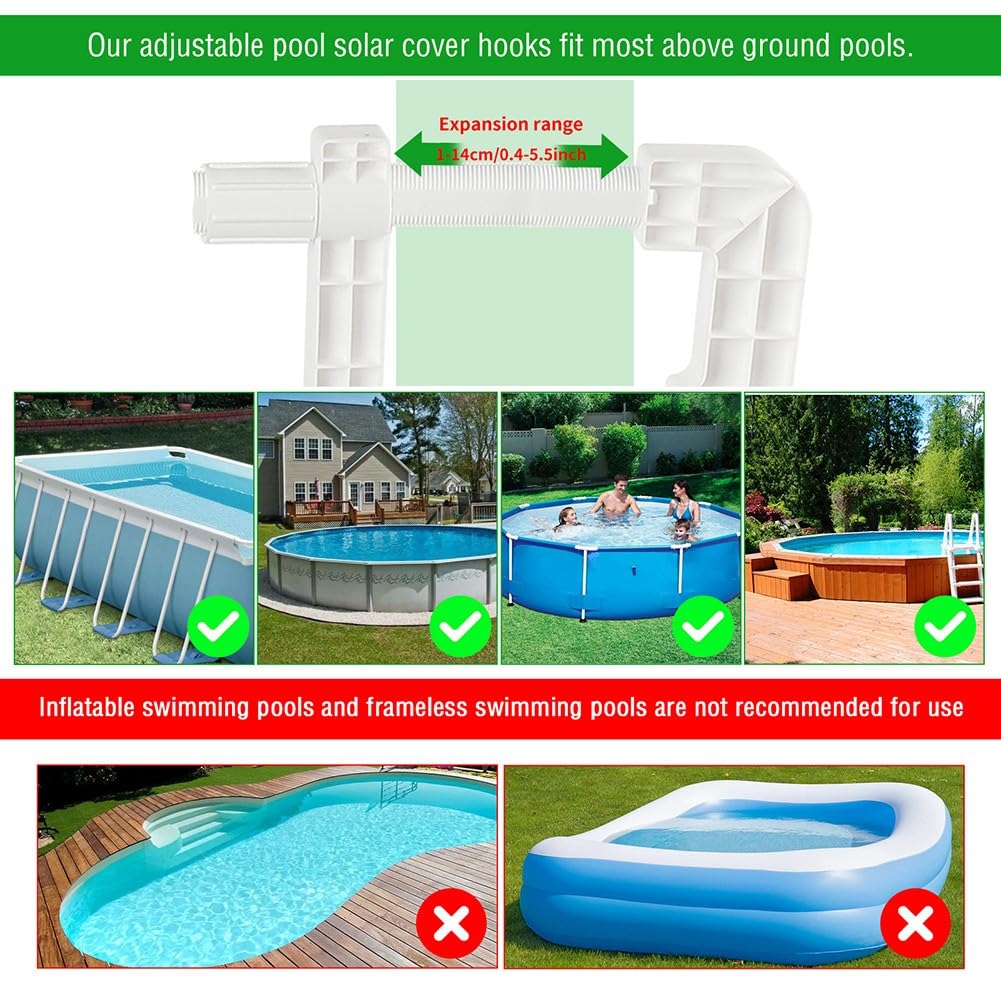 Paquete de 4 ganchos para cubierta solar para piscina sobre el suelo, clips ajustables de 0.4 a 5.5 pulgadas con carga de 10 kg, color blanco
