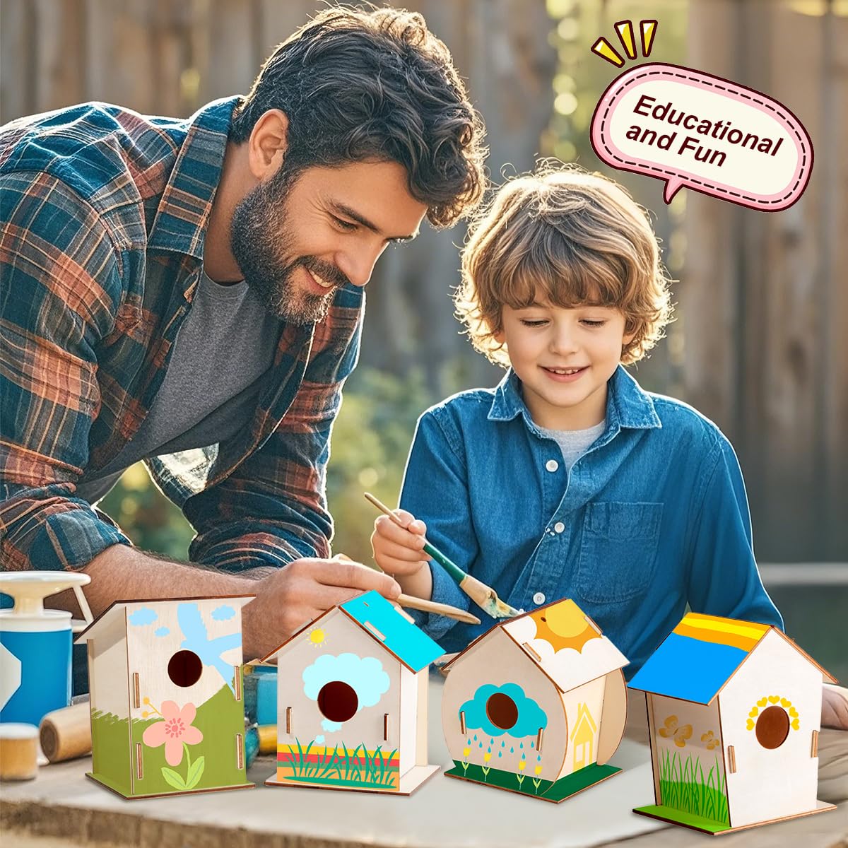 24 juegos de casa de pájaros de madera a granel para fiestas infantiles y aulas, kit de manualidades de casa de pájaros de madera sin terminar para pintar para niños a partir de 3 años,