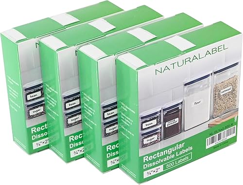 2000 etiquetas solubles en agua blanca, etiquetas sin residuos para contenedores de alimentos, tarros, organización de despensa (34 x 2 pulgadas)