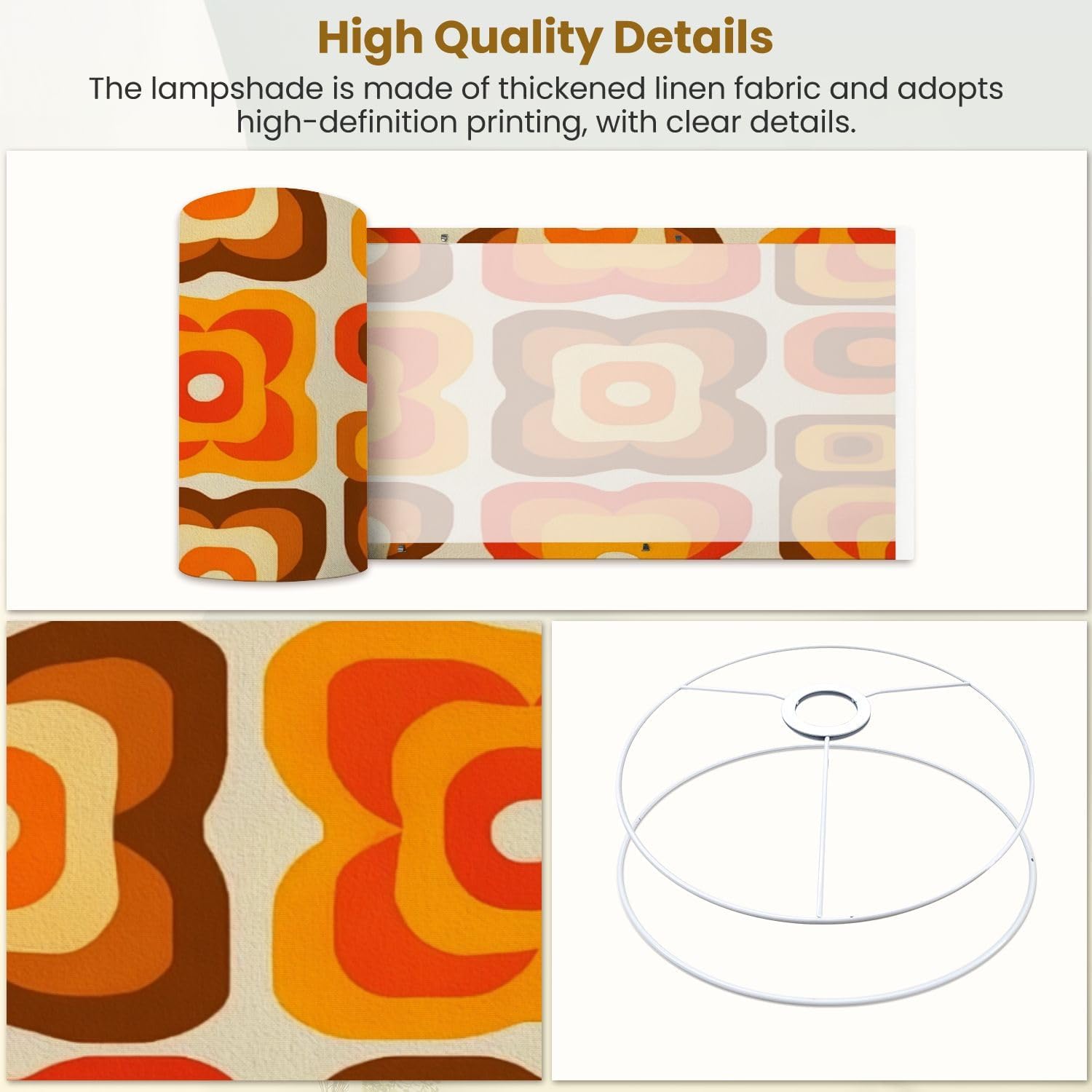Drum Lamp Shades 70s Retro Seamless Orange Brown Yellow Beige 60s 70s Retro style Lampshade for Floor Lamps Table Lamp Pendant Light Linen 13"x13"x10" Replacement Large Lampshades