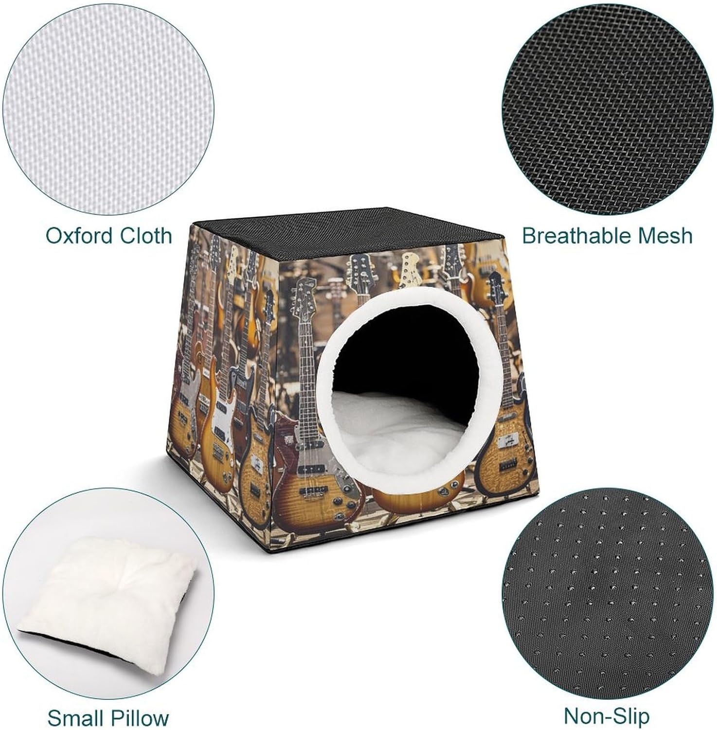 Pet Sleeping Nest Bed, Guitar Bass Music Musical Instruments Printed Dog House Cat Nest, Winter Pet House are Suitable for Most Cats, Dogs, and Other Small Pets