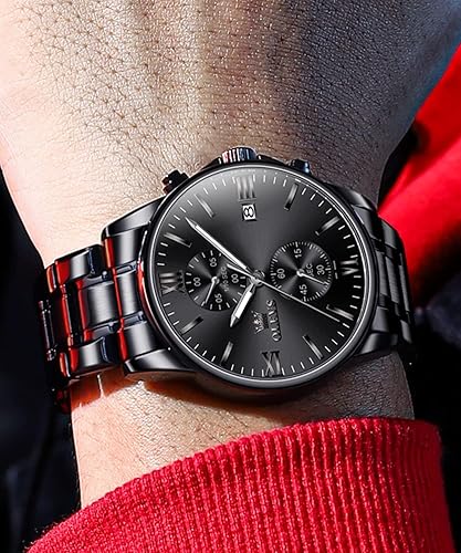 Miniatura 3 de OLEVS Relojes para hombre de oro de 14 quilates con esfera grande de lujo con fecha de día moda para hombre blanconegroazuldorado