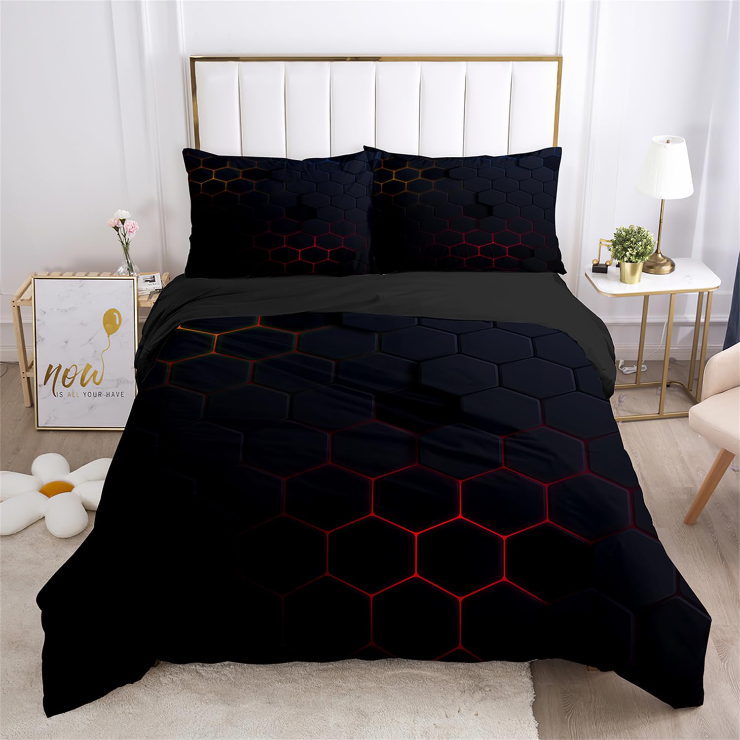 Linge de lit abstrait orange et noir 220x240 pour une chambre adulte moderne et cocooning