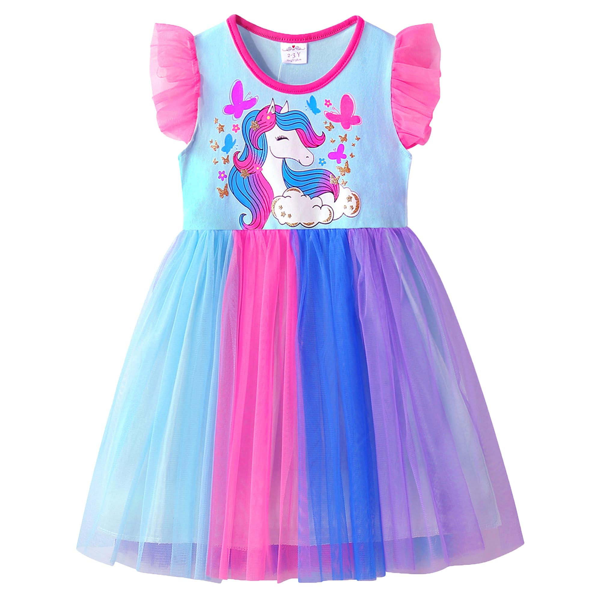 VIKITA Girls Dresses Summer Short Sleeve Toddler Girls Clothes Party Tulle Dresses for 3-12 Years Kids