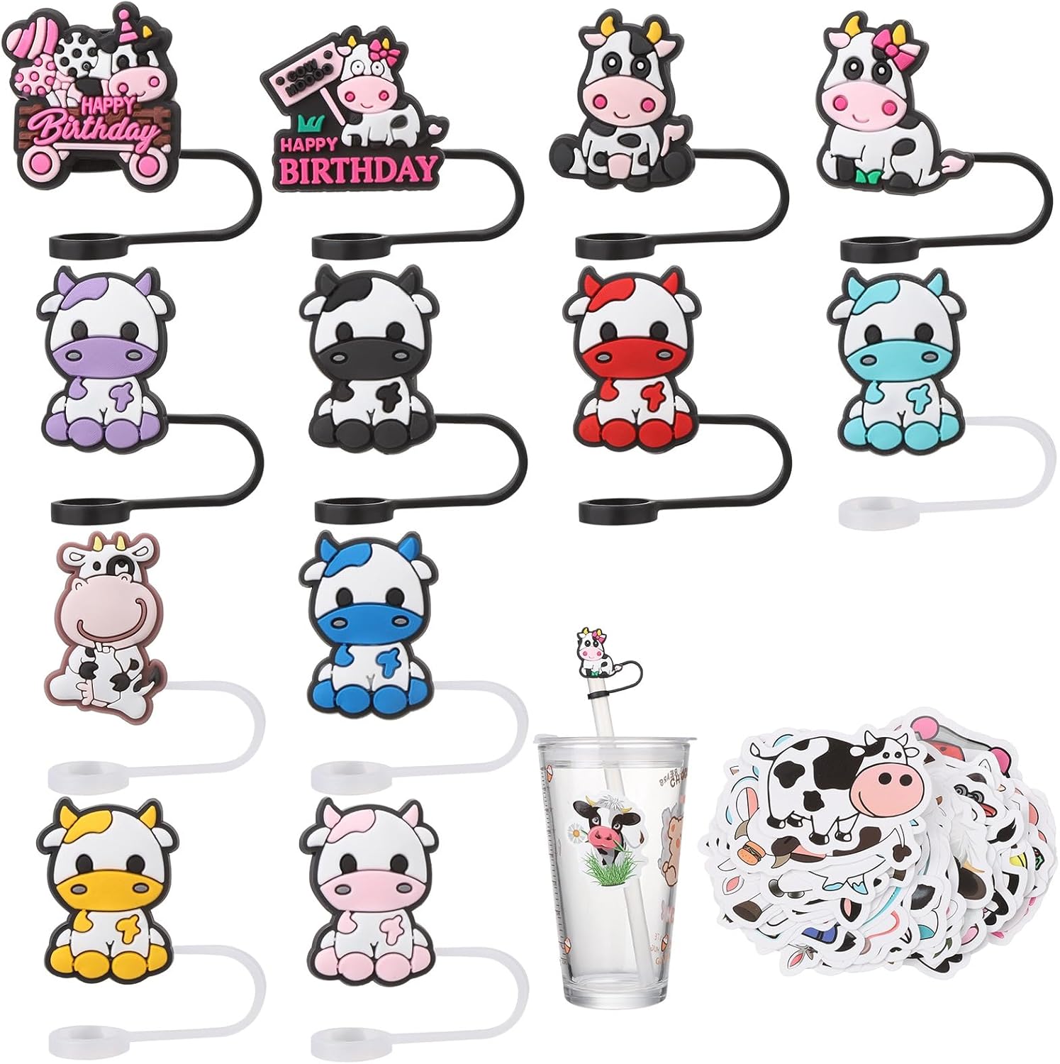Amazon.com: 12pcs Straw Covers for Stanley Cup, Cow Shape Straw Covers ...