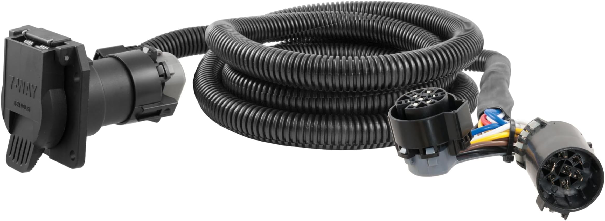 CURT 56070 7-Foot Vehicle-Side Truck Bed 7-Pin Trailer Wiring Harness Extension, Select Chevrolet, Dodge, Ford, GMC, Nissan, Ram, Toyota, black