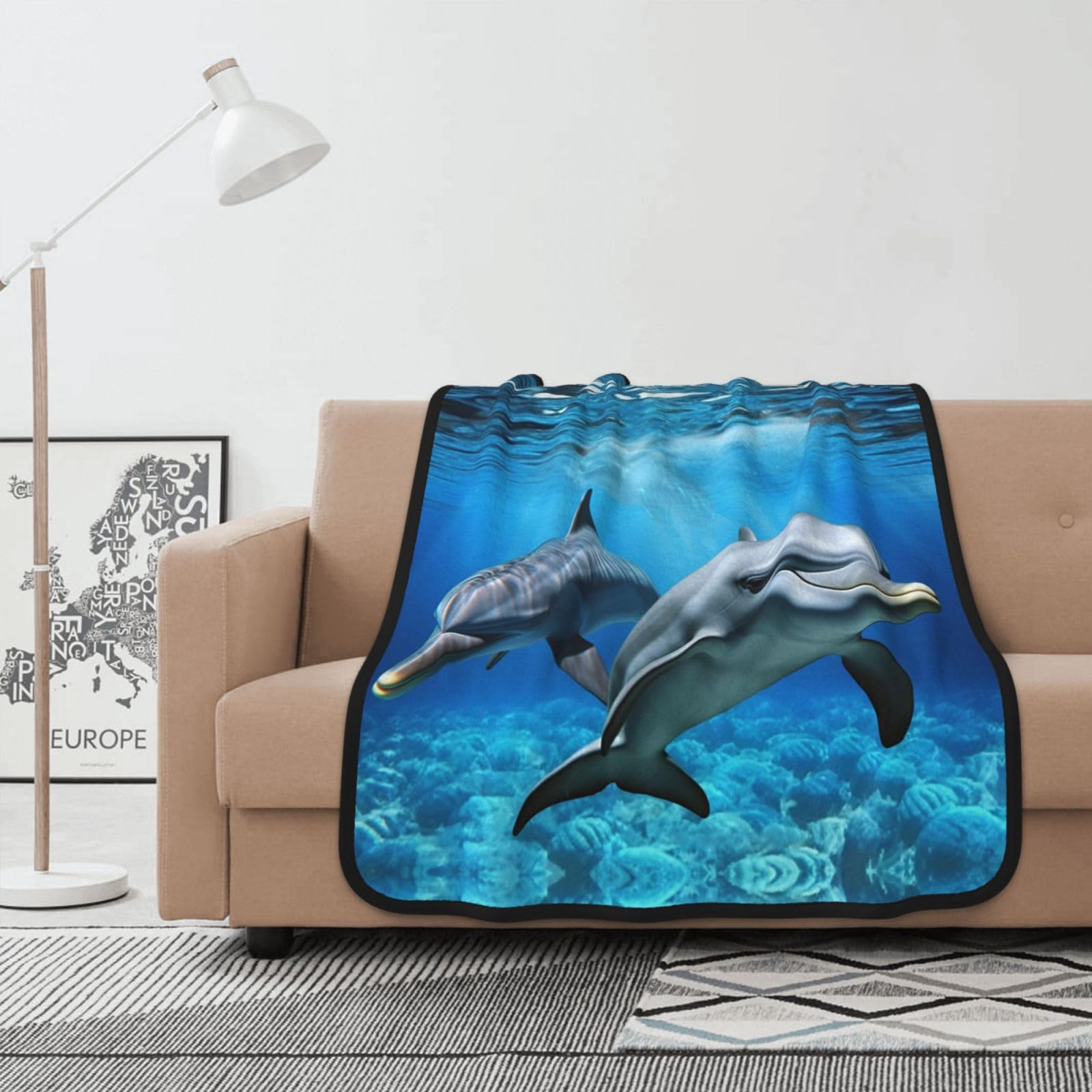 Couverture polaire dauphins 102x127 cm, cadeau idéal enfant