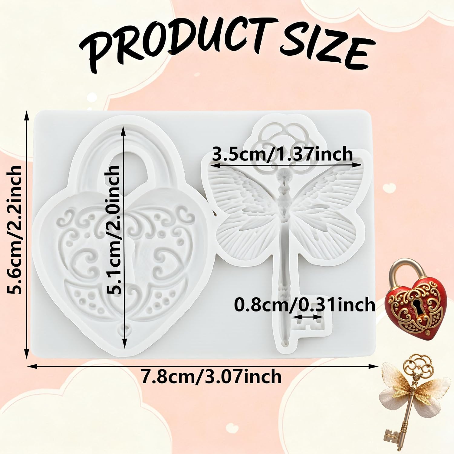 Vintage Key Polymer Clay Molds Vintage Key Heart Lock Silicone Mold