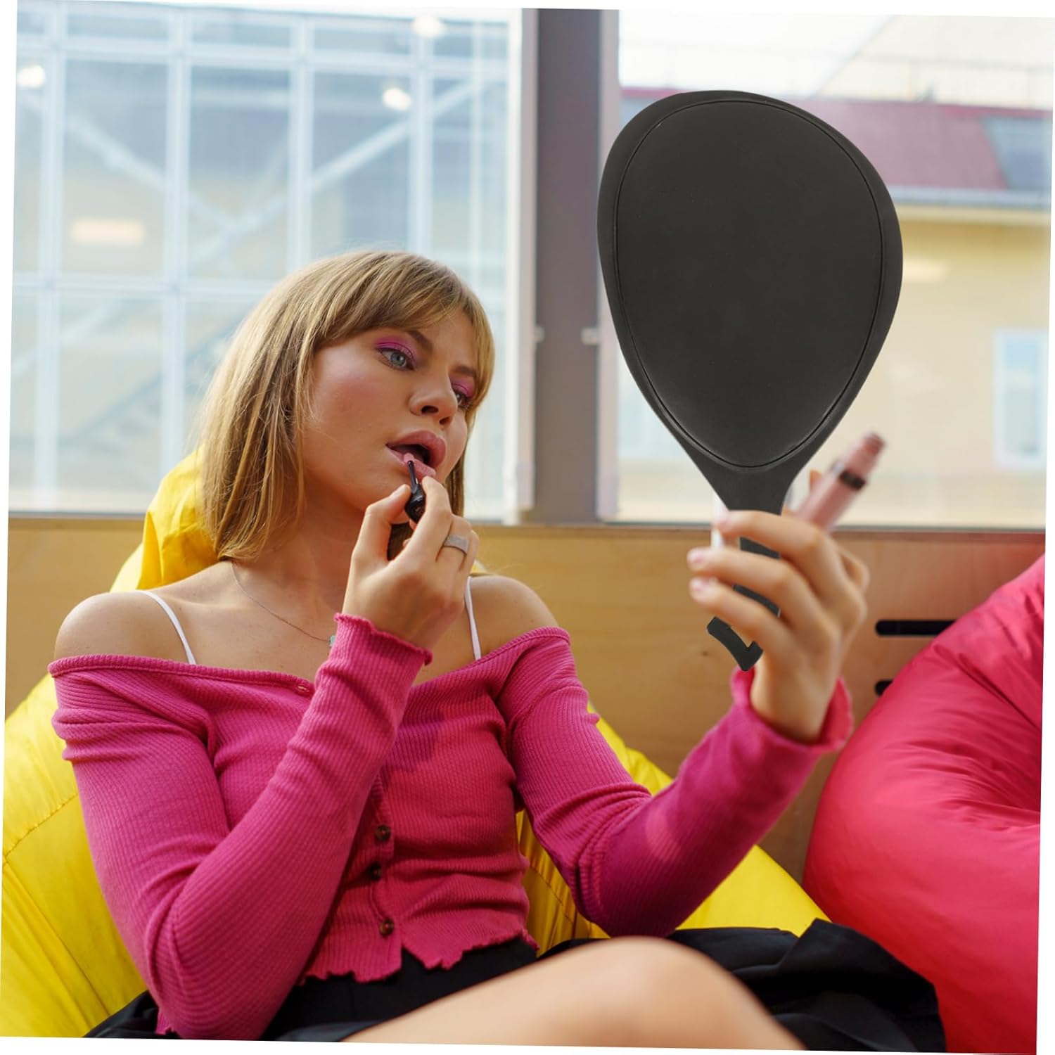 1Pc Durable Handheld Mirror for Women Portable Retro Travel Makeup Mirror with Long Handle Compact Design for Personal Use as for Makeup Artists