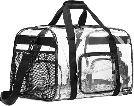 Large Heavy Duty Clear Duffel Bag with Shoes Compartment, Stadium Approved Clear Gym Bag with Adjustable Strap, Clear Tote Handbag Durable Crossbody for Football Basketball Baseball Golf Events Black