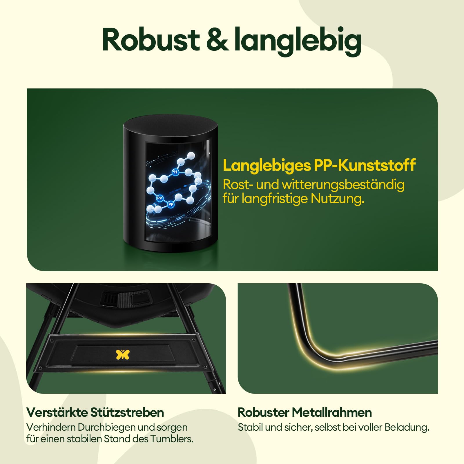Maygrove Komposter Garten 200L Schnellkomposter mit 2 Großen Kammern und Schiebetüren Trommelkomposter 360°-Drehung mit Stabilem Stahlrahmen für Küchen- & Gartenabfälle