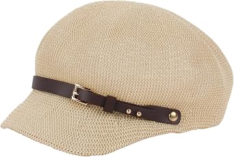 Women Belt Buckle Straw Woven Visor Sun Hat Newsboy Cap | Fashion Sun Production Wide Brim Sunhat Artist Painter Hat for Sport Outdoor Travel Beach