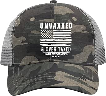 Unvaxxed and Overtaxed I Will Not Comply Hat Blue Hat AllBlack Mens