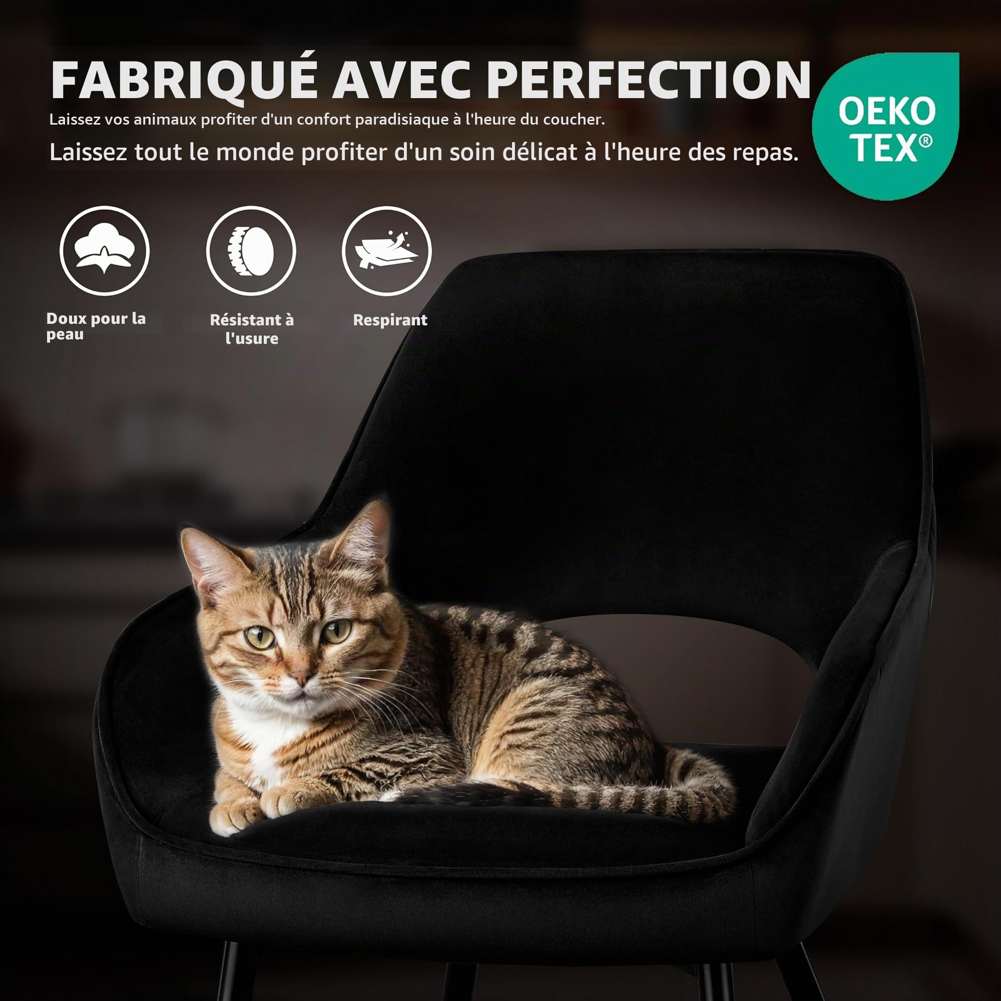 STOOLINK Chaise de Salle à Manger Lot de 4, Chaise Salle a Manger Design Moderne, Chaise de Salle en Velours Rembourrée avec Dossier Découpé pour Cuisine, Salon - Noir