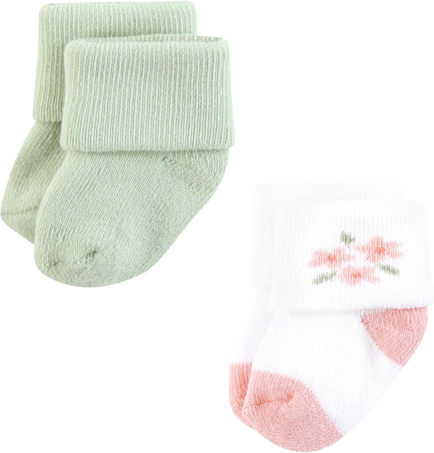 Hudson Baby Infant Girl Cotton Rich Newborn and Terry Socks, Coral Pretty Floral, 6-12 Months - Image 3