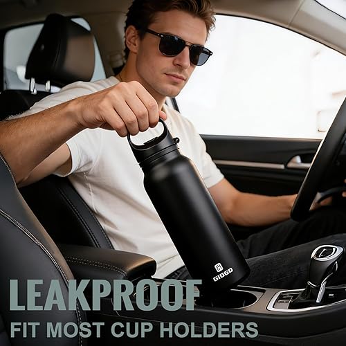 Miniatura 7 de Botella de agua térmica aislada con asa, botella de agua de acero inoxidable de 20 onzas, botella de agua de metal para bebidas calientes y frías