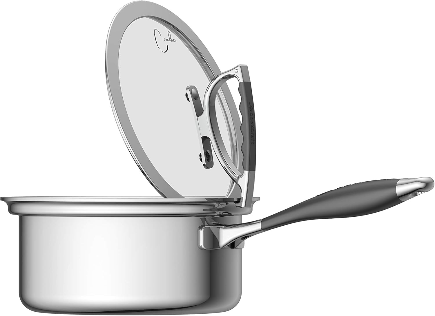 CookCraft by Candace | 3 Quart Tri-Ply Bonded Stainless Steel Aluminum Core Dishwasher Safe Sauce Pan with Glass Latch Lid