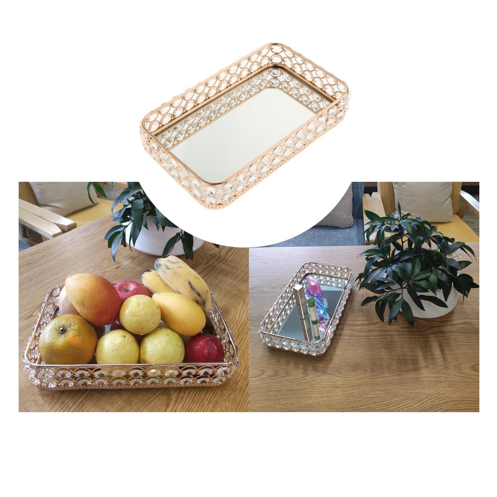 Vassoio per la Cena Vassoio di Cristallo Tavolo Scrivania Specchio cosmetico Gioielli Decorativi Profumo Profumo per la Pelle Trucco Organizzatore Tealight Portacandele