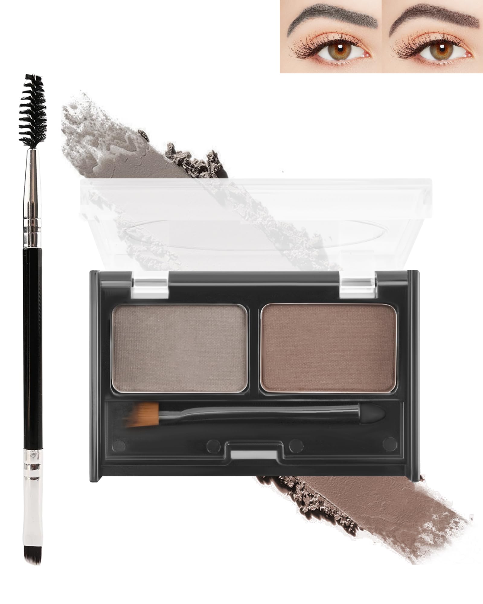 Eyebrow Powder Makeup Kit - Medium Brown+Grey, 2 Color Eye Brow Powder Palette Waterproof Long-Lasting Brow Filler, Lightweight, Easy Blend, Natural Full Look with Brush, maquillaje para cejas-02