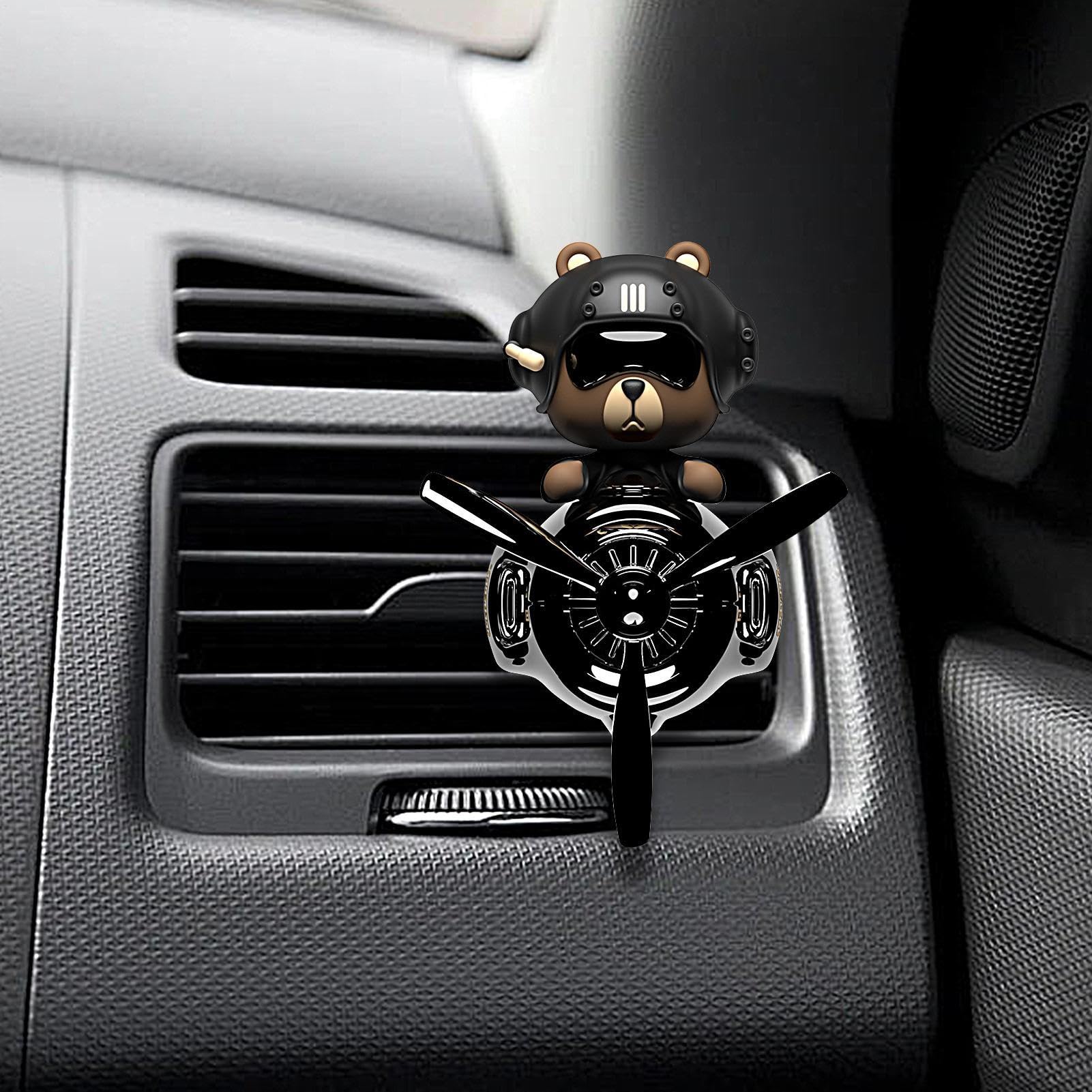 Car Diffuser Bear Freshener Aromatherapy Vent Clip Rotating Decor Black PVC