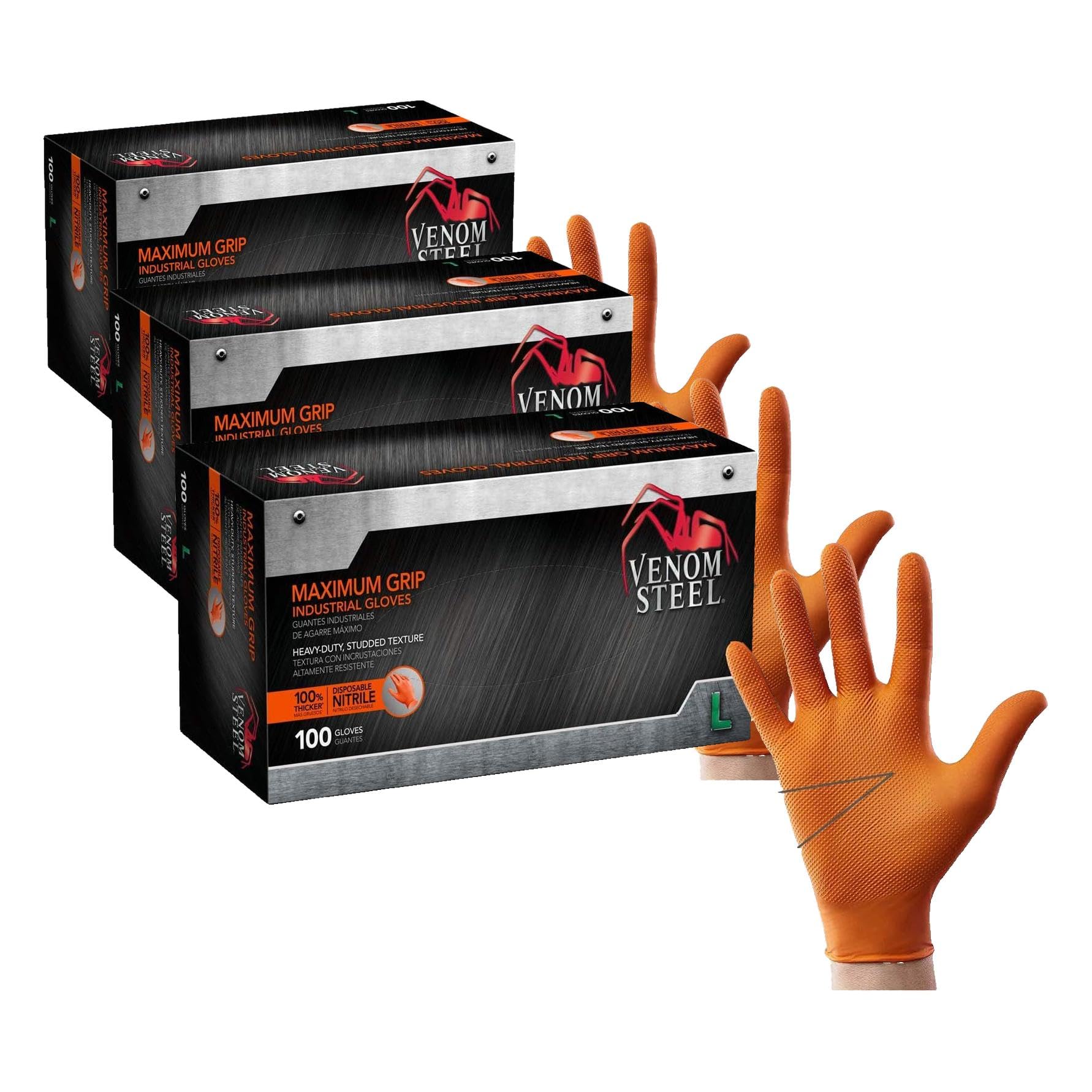 Venom Steel Maximum Grip Nitrile Gloves, 8 Mil Thick, Raised