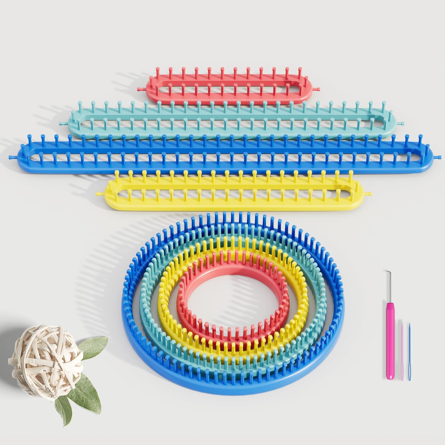 cureder Knitting Loom Craft Kit - Long Knitting Loom and Round Knitting Loom - Include 2 Knitting Yarn Loom Needle and 2 Plastic Loom Pick, (4 Round Loom&4 Long Loom), Great for Kids or Baby Blanket