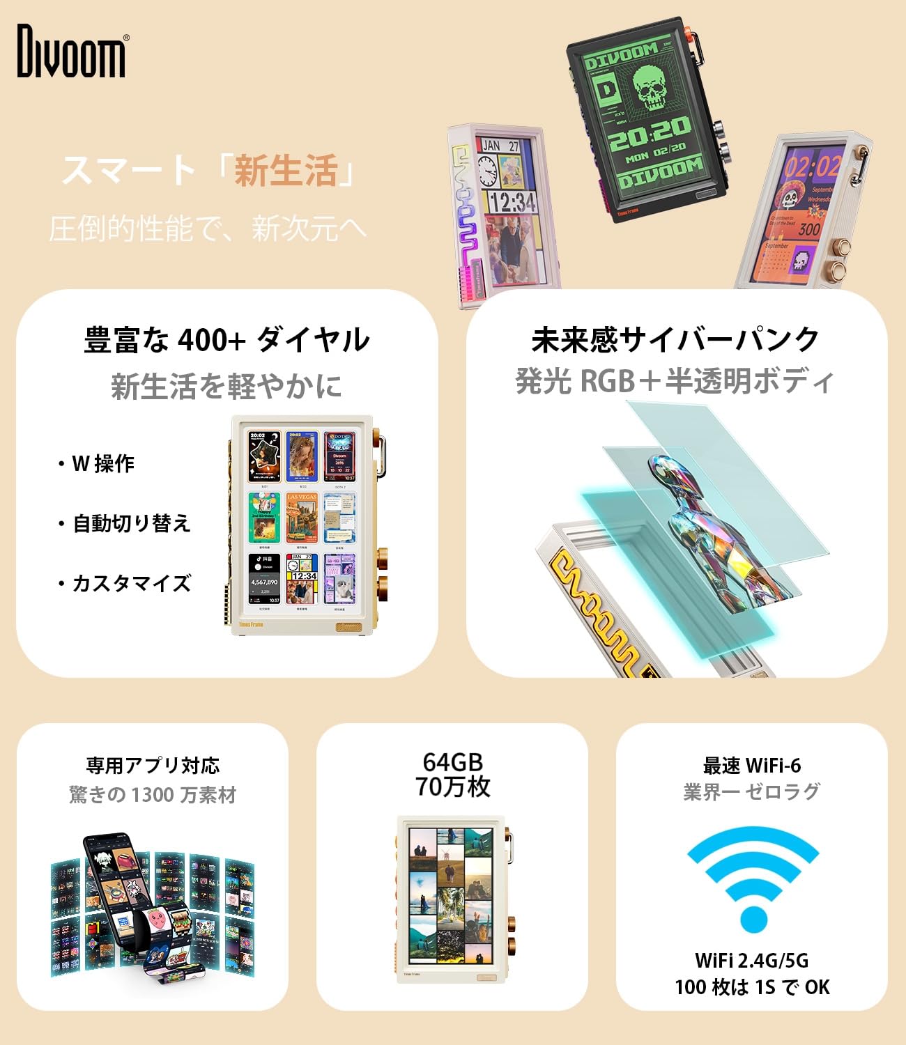 Amazon | Divoom Times Frame デジタルフォトフレーム【500種
