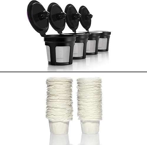 4 tazas K reutilizables y 100 filtros de papel desechables para Keurig