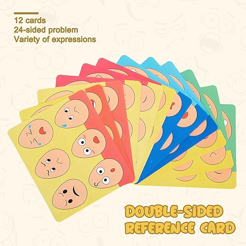 Miniatura 4 de Juguetes Montessori para niños de 1, 2, 3 años, juguetes de madera para clasificar expresiones faciales para niños pequeños, juego de bloques de