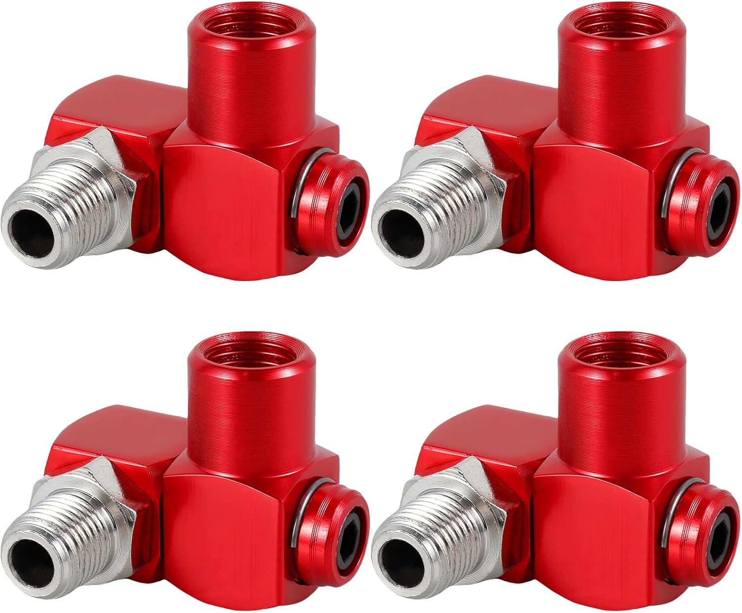 4Pcs Air Hose Connector 1/4" NPT 360 Degree Air Hose Splitter Aluminum Industrial Swivel Air Fittings Pneumatic Tool Connector 150PSI Max for Air Compressor