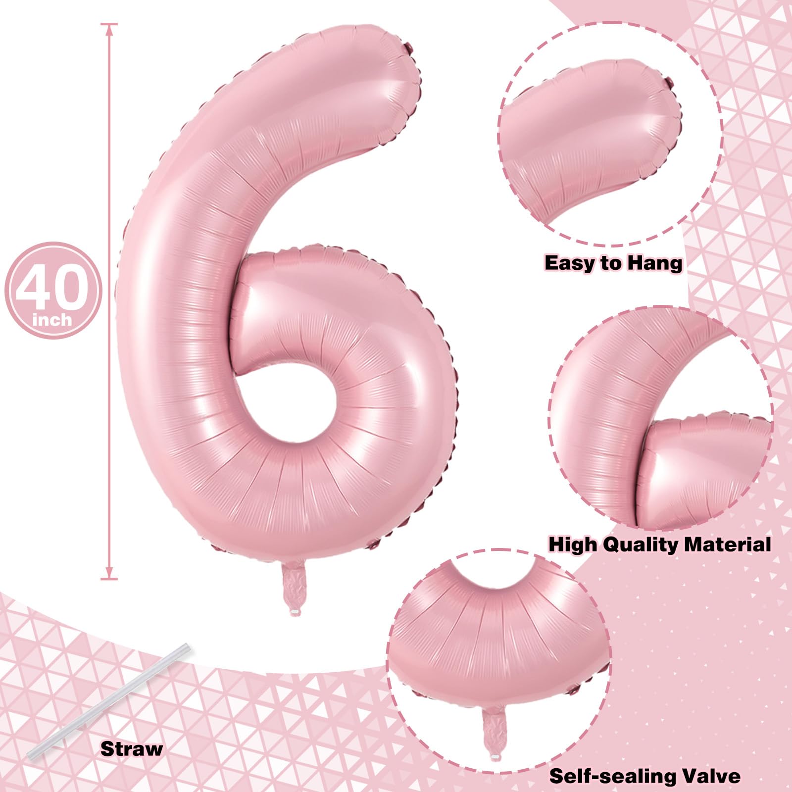 Pastel Pink 16th Birthday Balloons for Girls, 40 Inch Mylar Self Inflating 16 Balloon Number, Big Foil 1 & 6 Helium Number 16 Balloon for Women Birthday Party Decorations Anniversary Decor Supplies