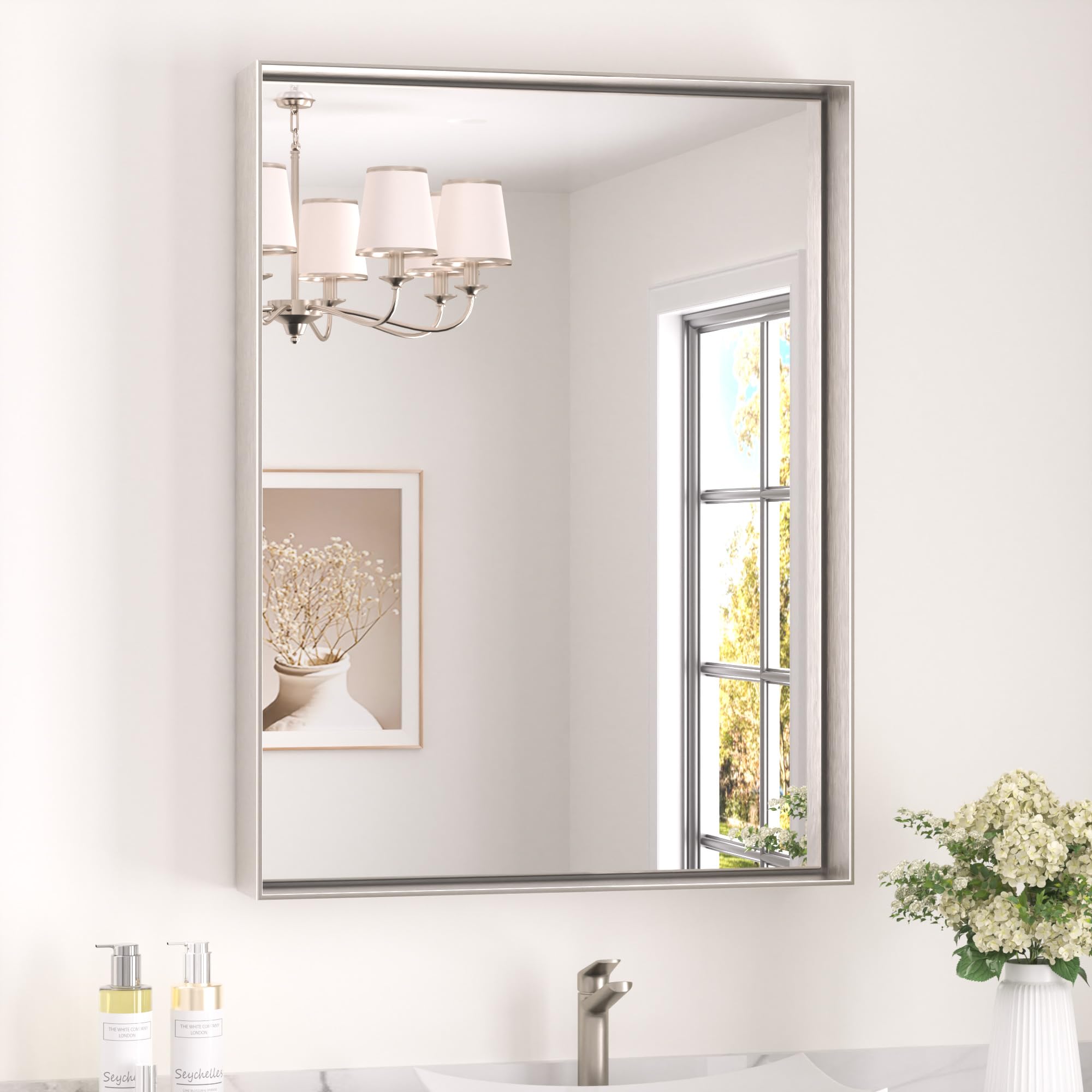 Amazon.com: Keonjinn 24 x 32 in Brushed Nickel Bathroom Mirror for