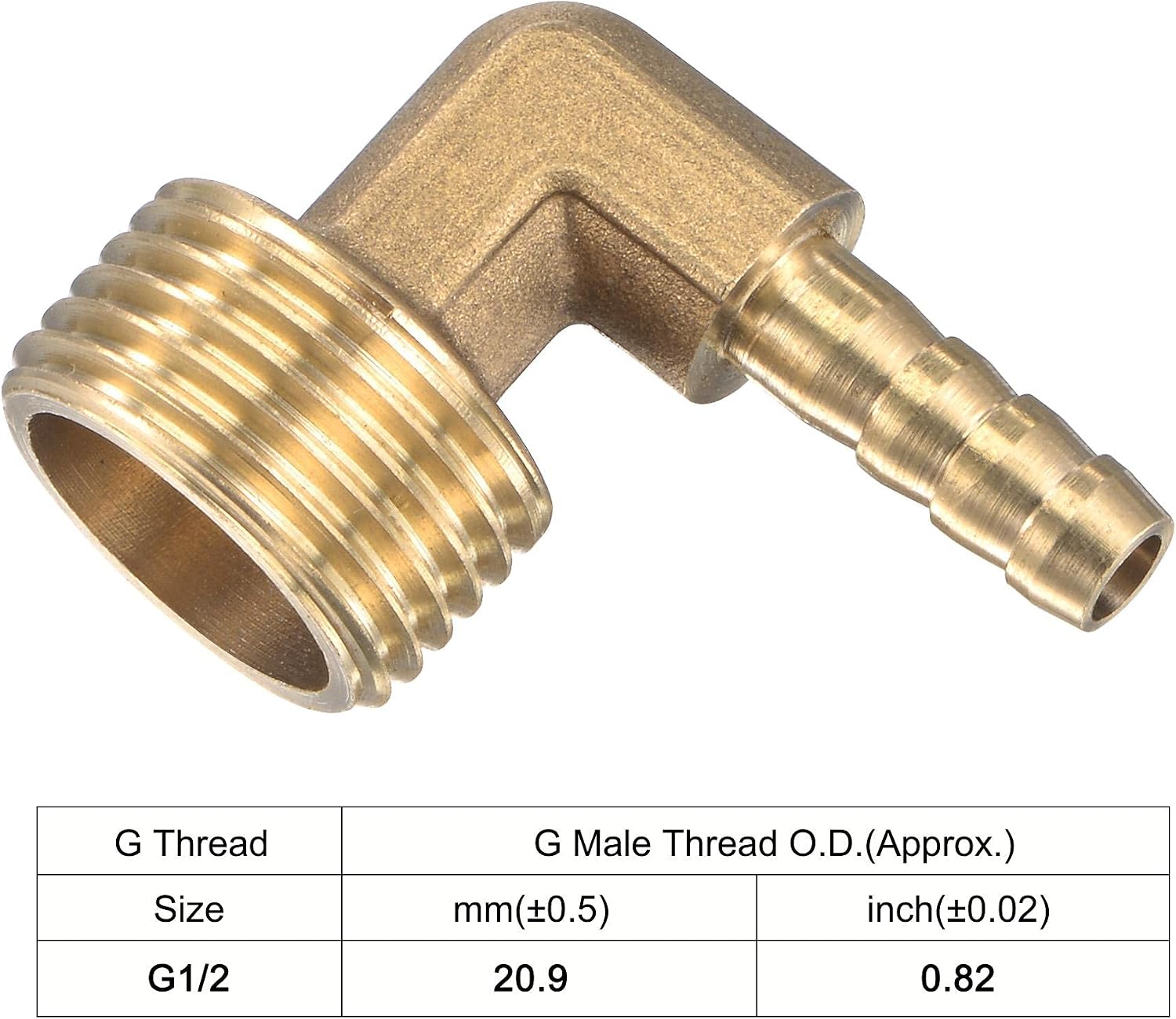 sourcing map Brass Hose Barb Fitting Elbow 6mm x G1/2 Male Thread Right Angle Pipe Connector with Stainless Steel Hose Clamp, Pack of 2 - Image 5