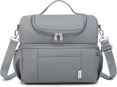 NOL Natural Organic Lifestyle Lonchera para adultos, bolsa de almuerzo aislada grande de doble compartimento, hielera, ligera, de nailon,