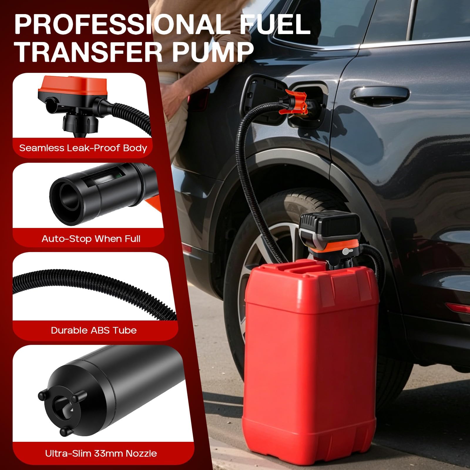 Bomba Combustible Eléctrica con Parada Auto 12L/min, Bomba Eléctrica de Transferencia de Combustible para Gasolina, Diésel y Aceite, Bomba Gasolina Bomba Gasoil para Coche Generador, con 3 Adaptadores