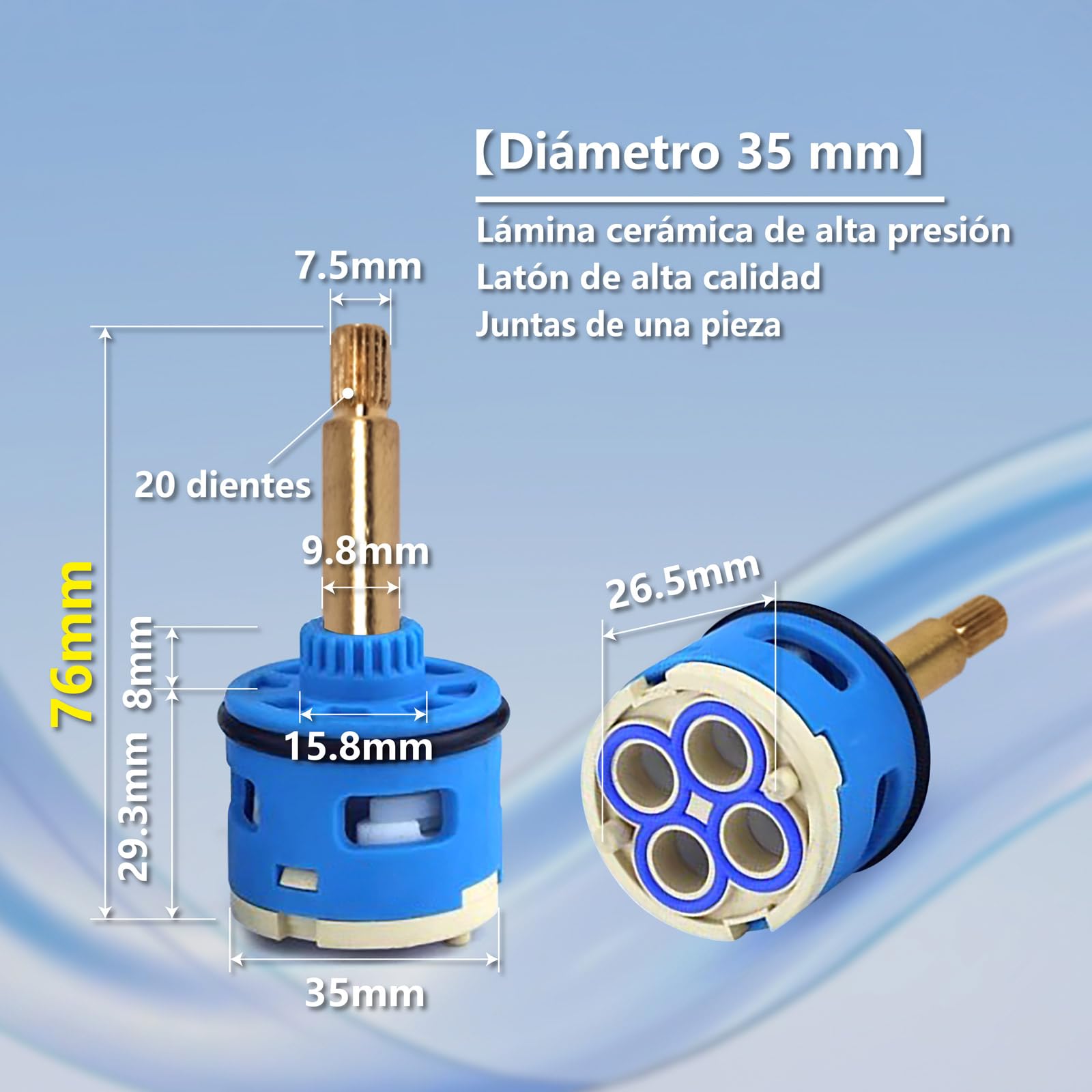 Cartuchos cerámicos de 35mm, recambio de cartuchos cerámicos de 4 vías para grifo monomando de ducha, válvula cerámica para grifo (Model 76)